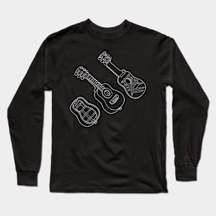 Luthier Guitar Structure White Line Drawing Long Sleeve T-Shirt